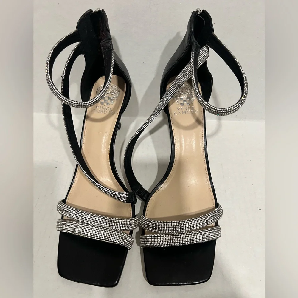Vince Camuto Arklin Black and Silver Strappy Heels - Picture 3 of 16